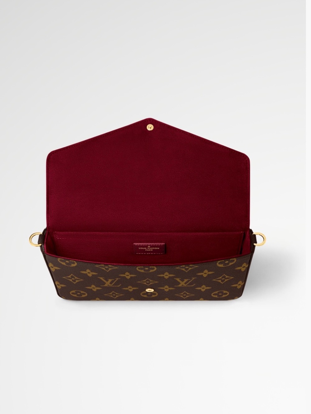 Louis Vuitton Brown Monogram Crossbody with Gold Chain and Red Trim - Picture 2 of 6